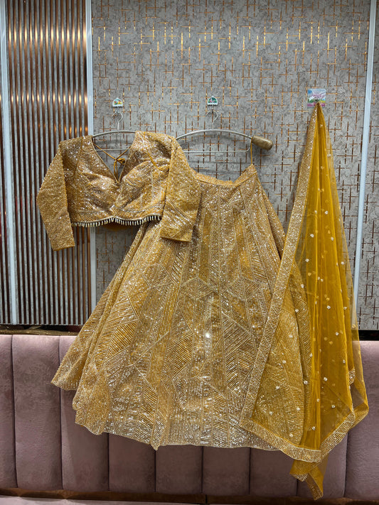 Majestic Yellow Haldi mehendi Crop top Lehenga