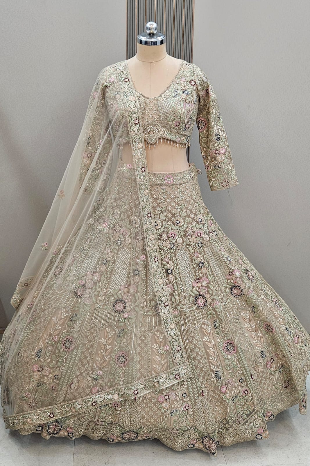 Pleasing Sky blue Crop Top Ready To Wear Lehenga