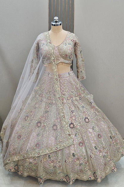 Pleasing Sky blue Crop Top Ready To Wear Lehenga