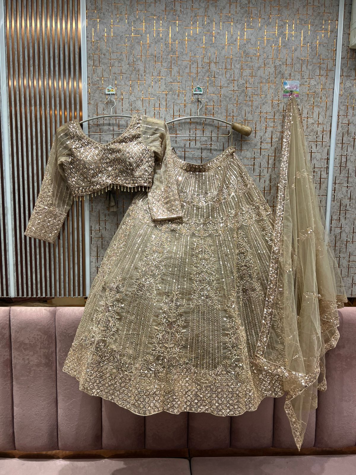 Embellished Sky blue golden mustard Ready to wear Crop Top Lehenga