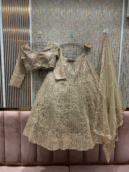 Embellished Sky blue golden mustard Ready to wear Crop Top Lehenga