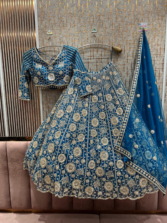 Good looking Sky blue Crop top Ready to wear Lehenga