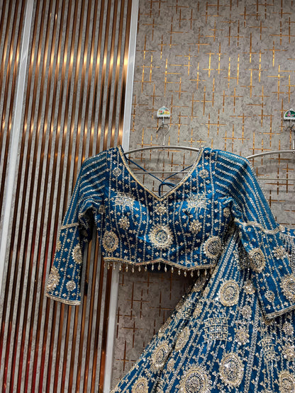 Good looking Sky blue Crop top Ready to wear Lehenga