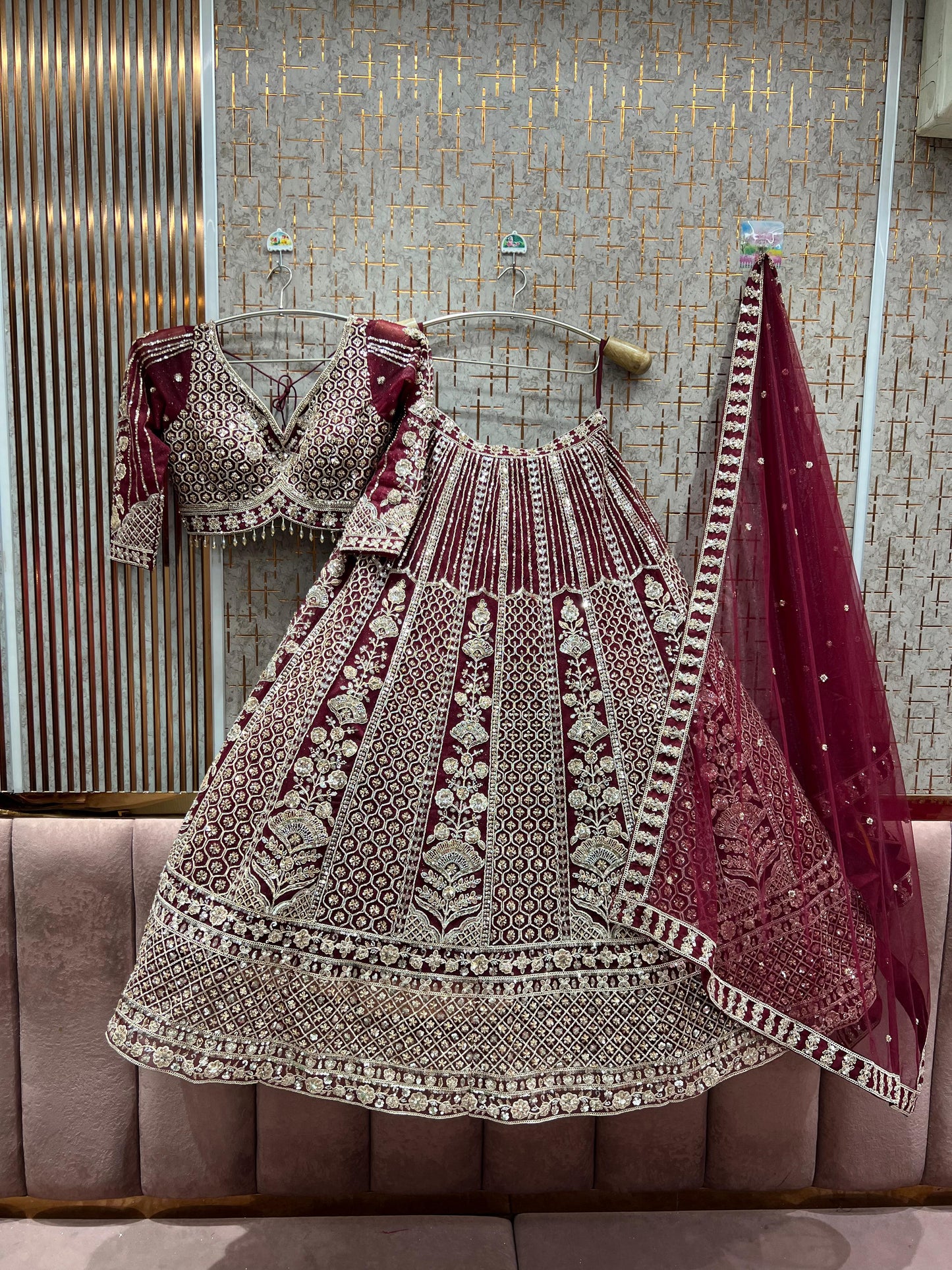 Glamorous Maroon Crop top Ready to wear Lehenga
