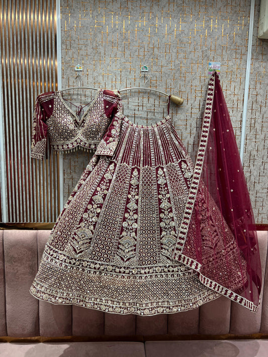 Glamorous Maroon Crop top Ready to wear Lehenga