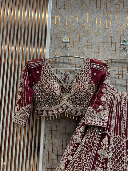 Glamorous Maroon Crop top Ready to wear Lehenga