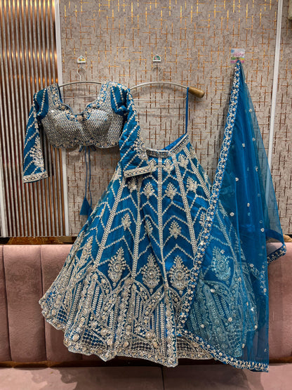 Fabulous Sky blue Crop top Ready to wear Lehenga