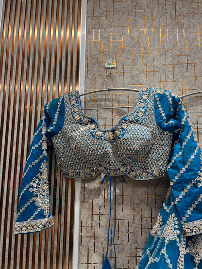 Fabulous Sky blue Crop top Ready to wear Lehenga