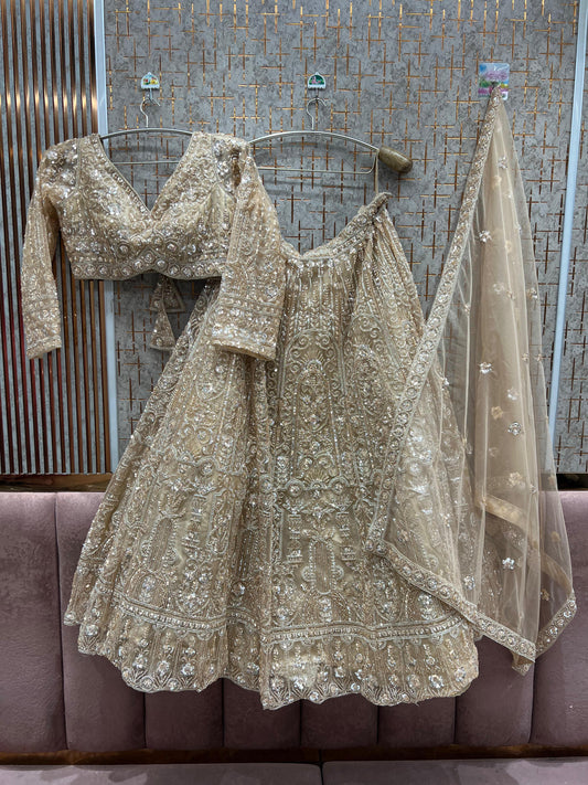 Good looking golden crop Top Ready To Wear Lehenga