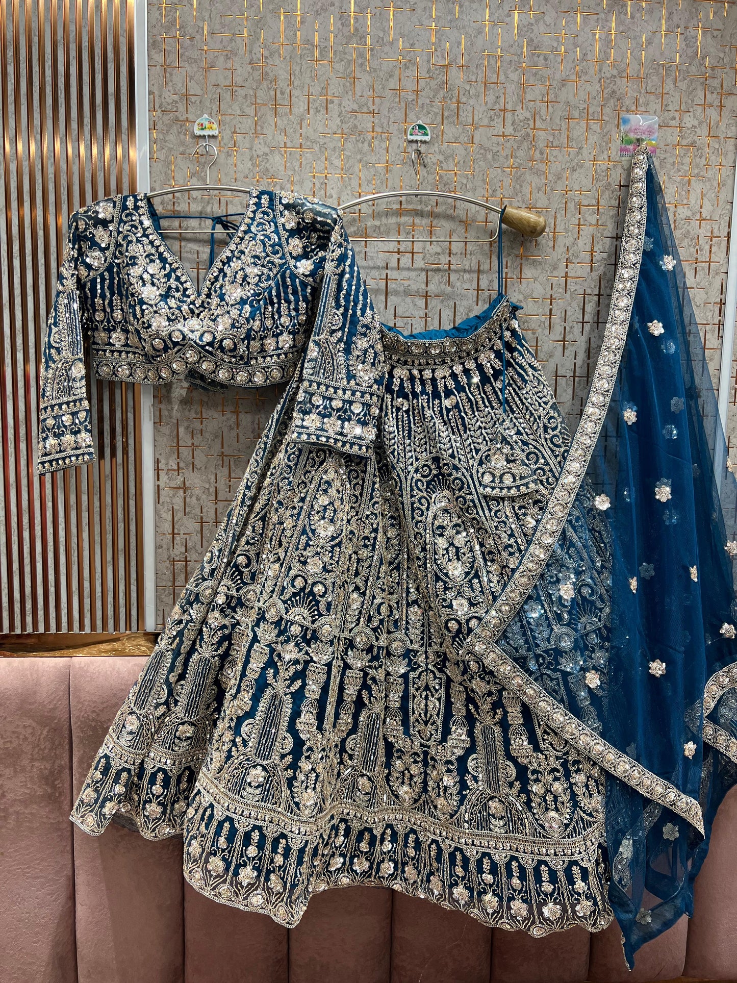 Designer Sky blue crop Top Ready To Wear Lehenga
