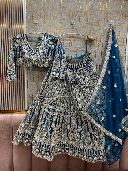 Designer Sky blue crop Top Ready To Wear Lehenga