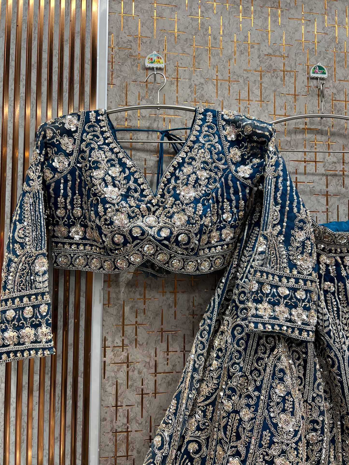 Designer Sky blue crop Top Ready To Wear Lehenga