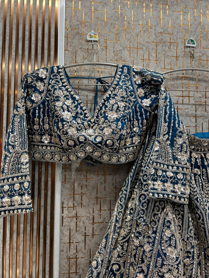 Designer Sky blue crop Top Ready To Wear Lehenga