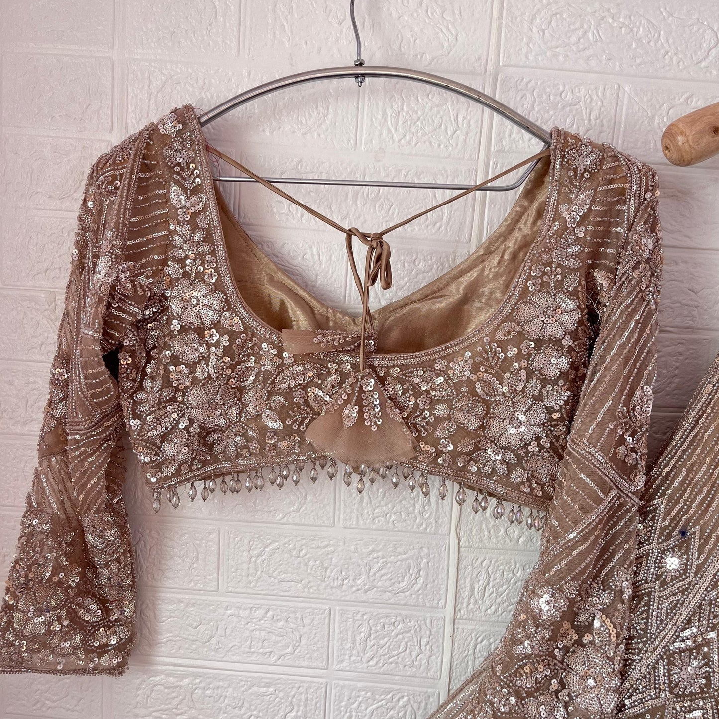 Fantastic beige golden Ready to wear Crop Top Lehenga