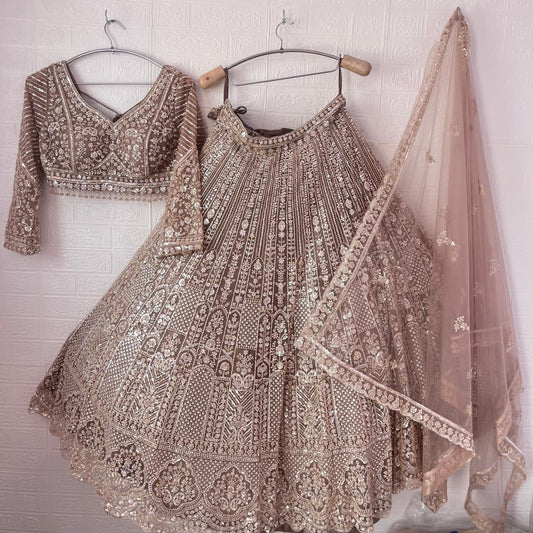 Fantastic beige pink golden Ready to wear Crop Top Lehenga