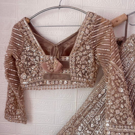 Fantastic beige pink golden Ready to wear Crop Top Lehenga