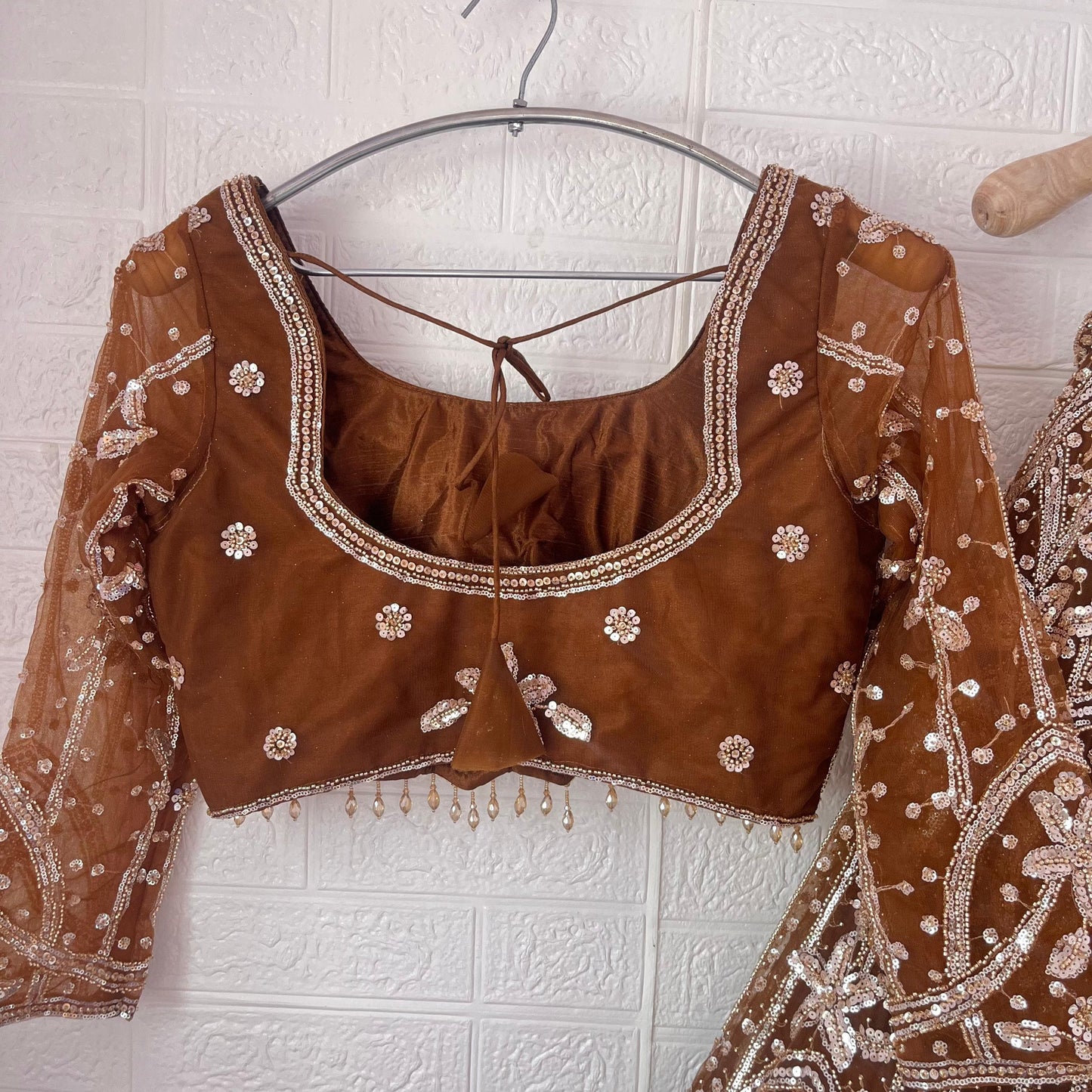 Astonishing beige brown Ready to wear Floral Crop Top Lehenga