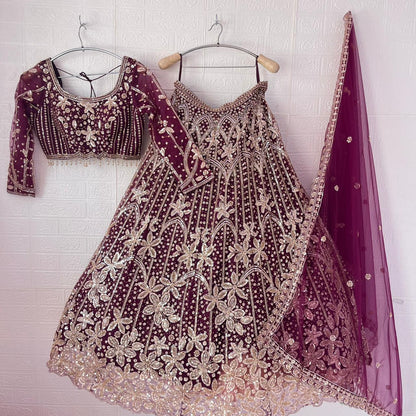 Astonishing beige brown Ready to wear Floral Crop Top Lehenga