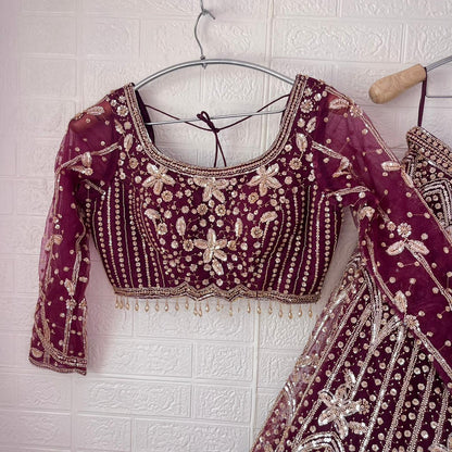 Astonishing beige brown Ready to wear Floral Crop Top Lehenga