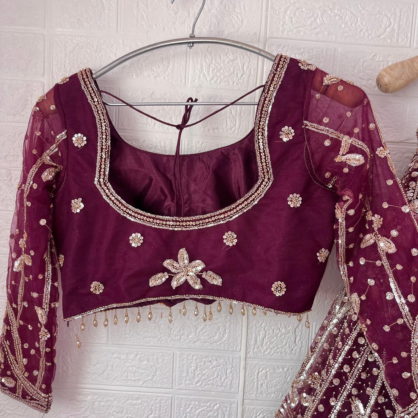 Astonishing beige brown Ready to wear Floral Crop Top Lehenga