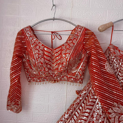 Stunning red Ready to wear Crop Top Lehenga