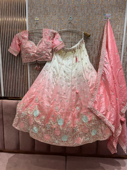 Glamorous Baby pink off white Ready to Wear crop top Lehenga