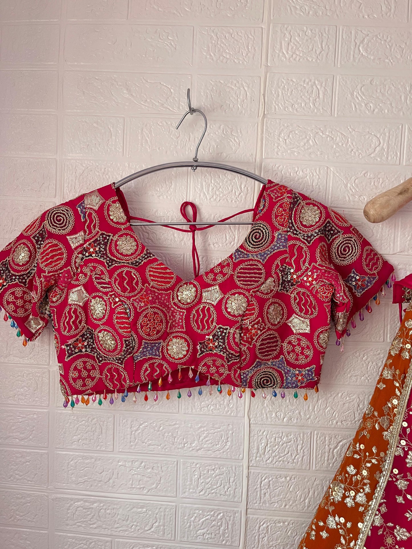 Tremendous multicolour yellow Hot pink Dark blue Rust orange Ready to wear Crop Top Lehenga