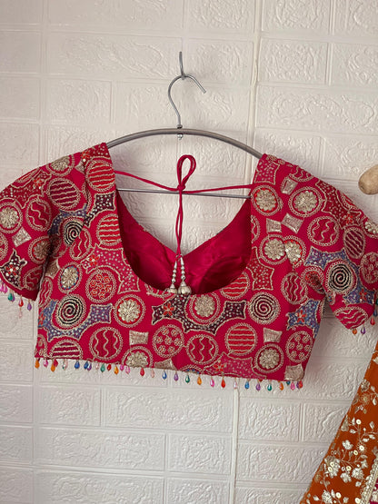 Tremendous multicolour yellow Hot pink Dark blue Rust orange Ready to wear Crop Top Lehenga