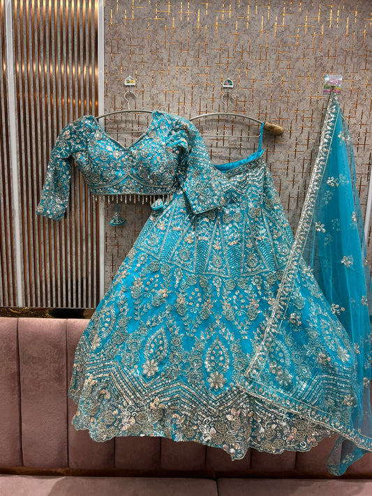 Eye catching Sky blue Crop Top Lehenga