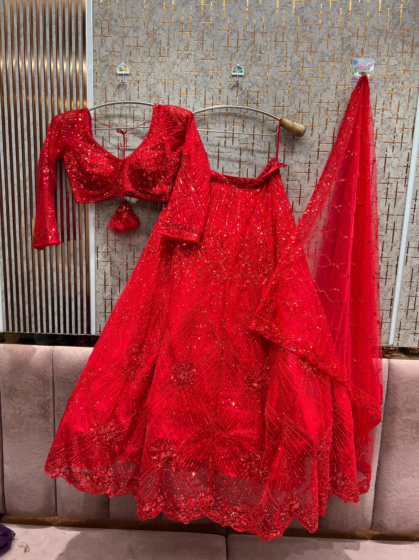 Delightful Red on Red Monotone Crop Top Lehenga