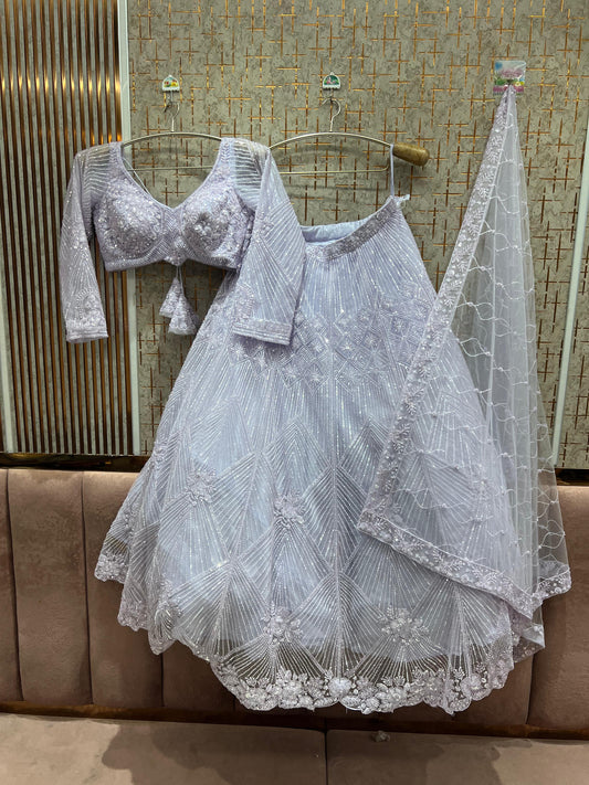 Elegant Lavender on Lavender  Monotone Crop Top Lehenga