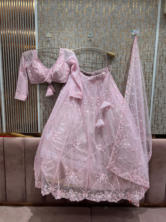 Engaging pink on pink Monotone Crop Top Lehenga