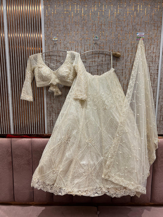 Amazing Cream on Cream Monotone Crop Top Lehenga