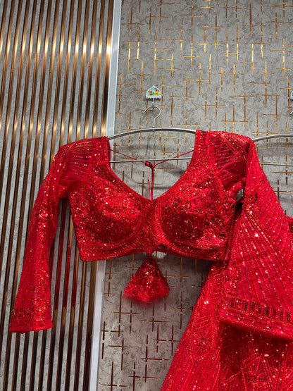 Delightful Red on Red Monotone Crop Top Lehenga