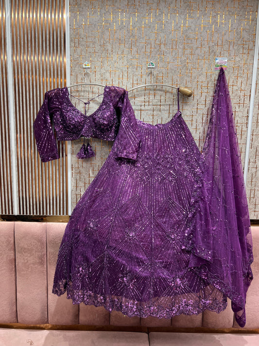 Embellished Purple on purple Monotone Crop Top Lehenga