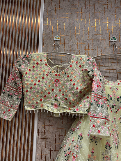 Lavishing Lime green Crop Top Lehenga