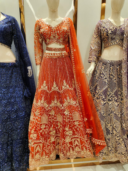 Full flare Mandir Handwork Hot pink Crop top Lehenga Happy Customer