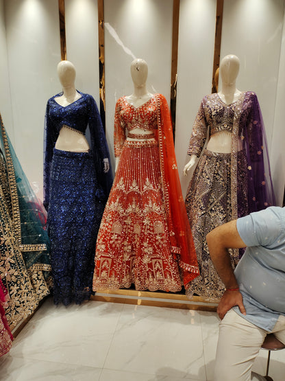 Full flare Mandir Handwork Hot pink Crop top Lehenga Happy Customer