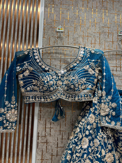 Attractive blue crop Top Ready To Wear Lehenga