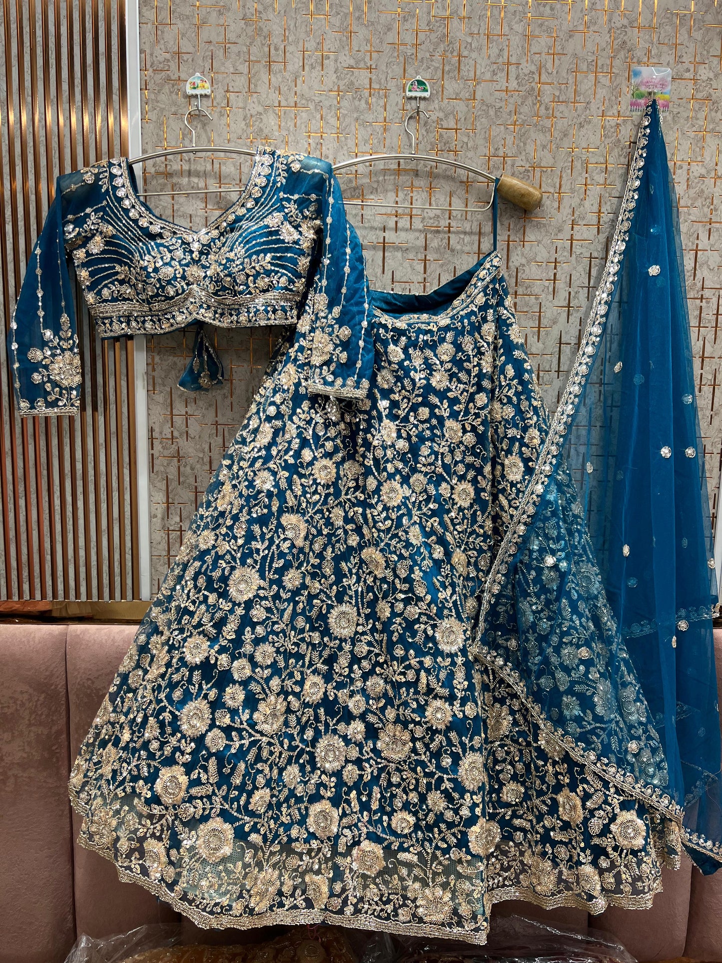 Attractive blue crop Top Ready To Wear Lehenga