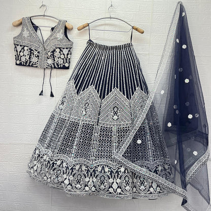 Designer Golden yellow Dark blue Ready to wear Crop Top Lehenga