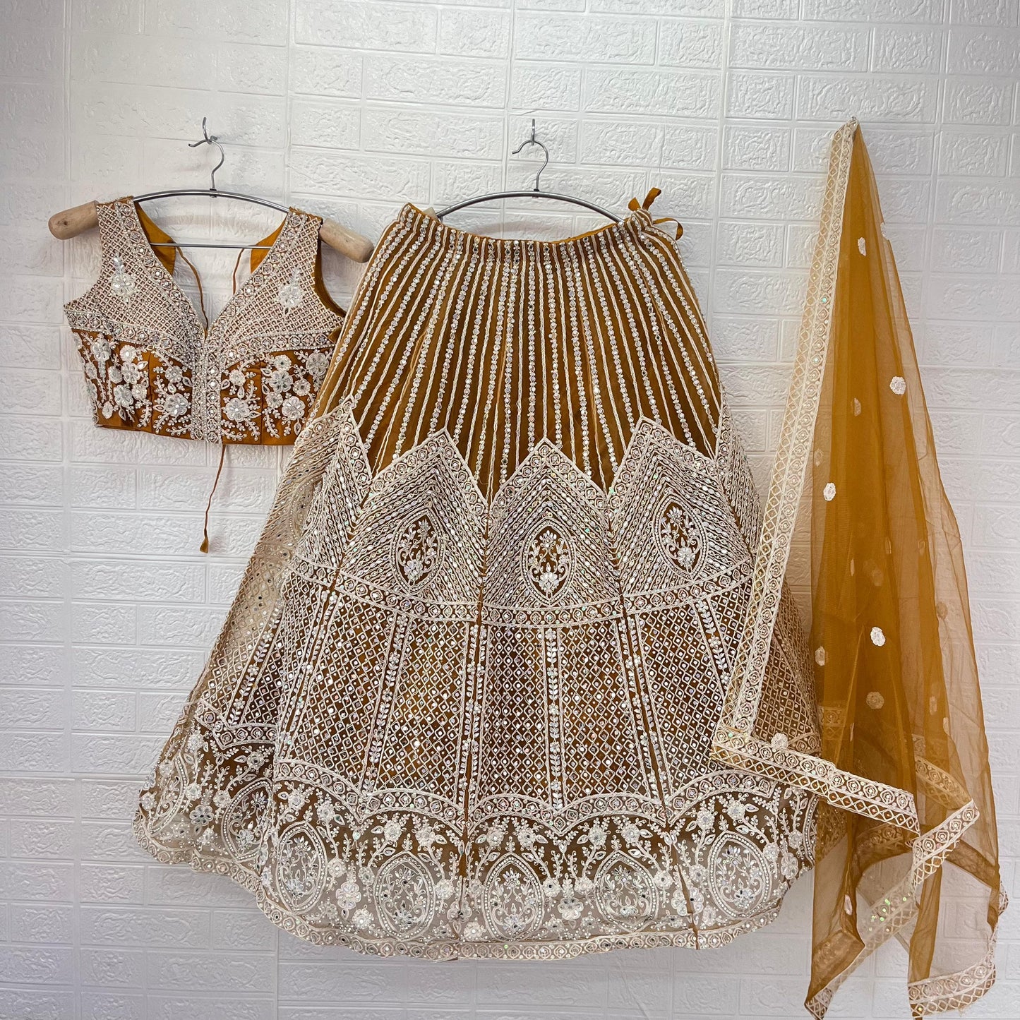 Designer Golden yellow Dark blue Ready to wear Crop Top Lehenga