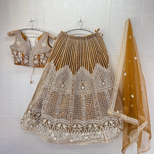 Designer Golden yellow Dark blue Ready to wear Crop Top Lehenga