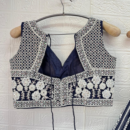 Designer Golden yellow Dark blue Ready to wear Crop Top Lehenga