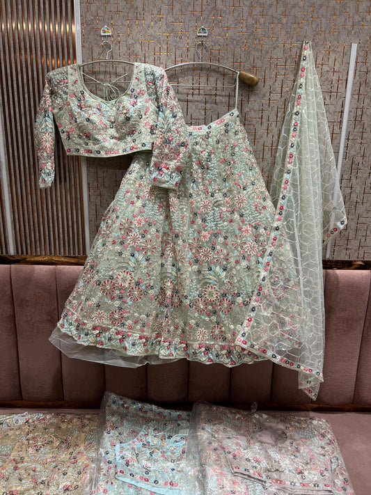 Pleasing pista green Crop Top Lehenga