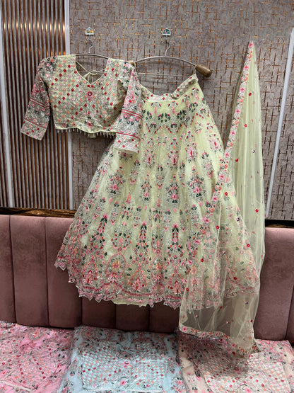 Lavishing Lime green Crop Top Lehenga