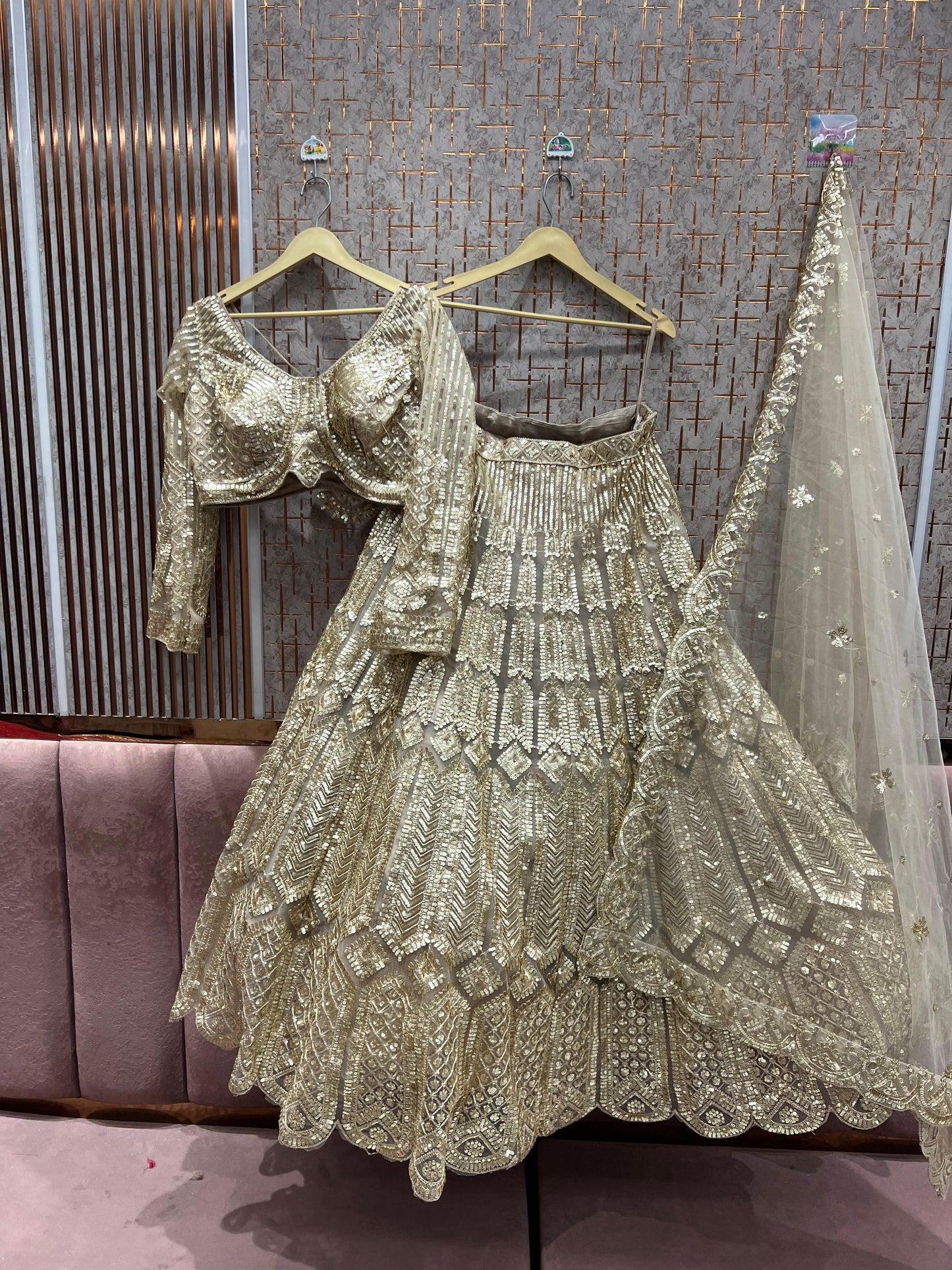 Amazing golden on golden monotone crop top Lehenga