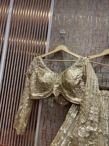 Amazing golden on golden monotone crop top Lehenga