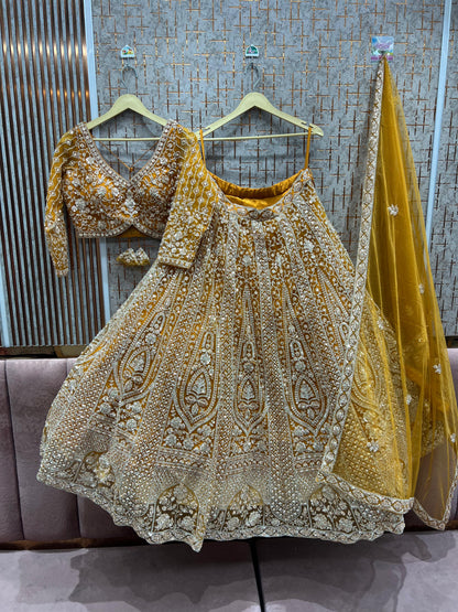 Awesome yellow Haldi mehendi crop top Lehenga