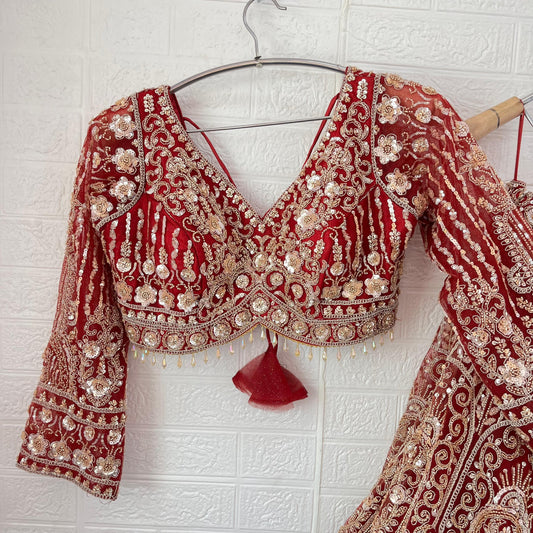 Pretty Red Ready to wear Crop Top Lehenga